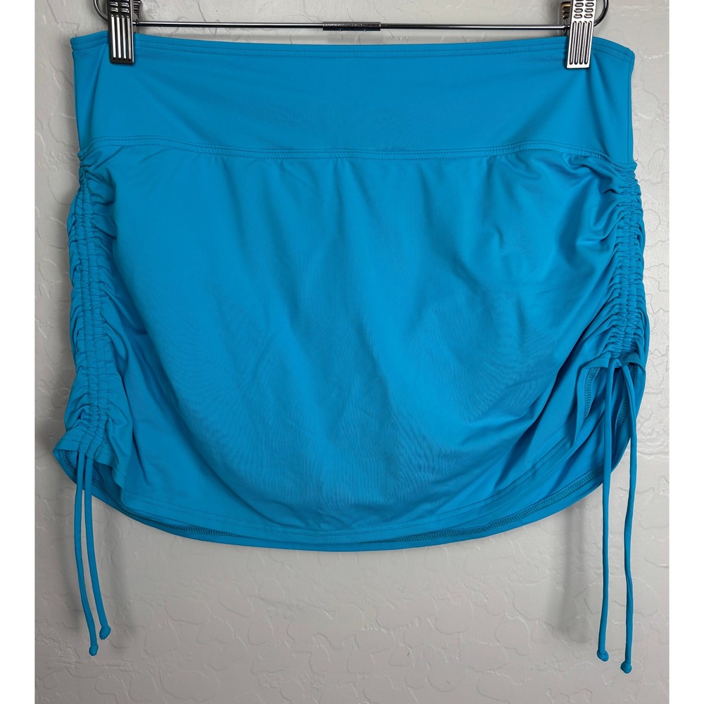 Lands End Women Turquoise Blue Cinched Side Swim Skirt Built-in Brief Sz 10 2337